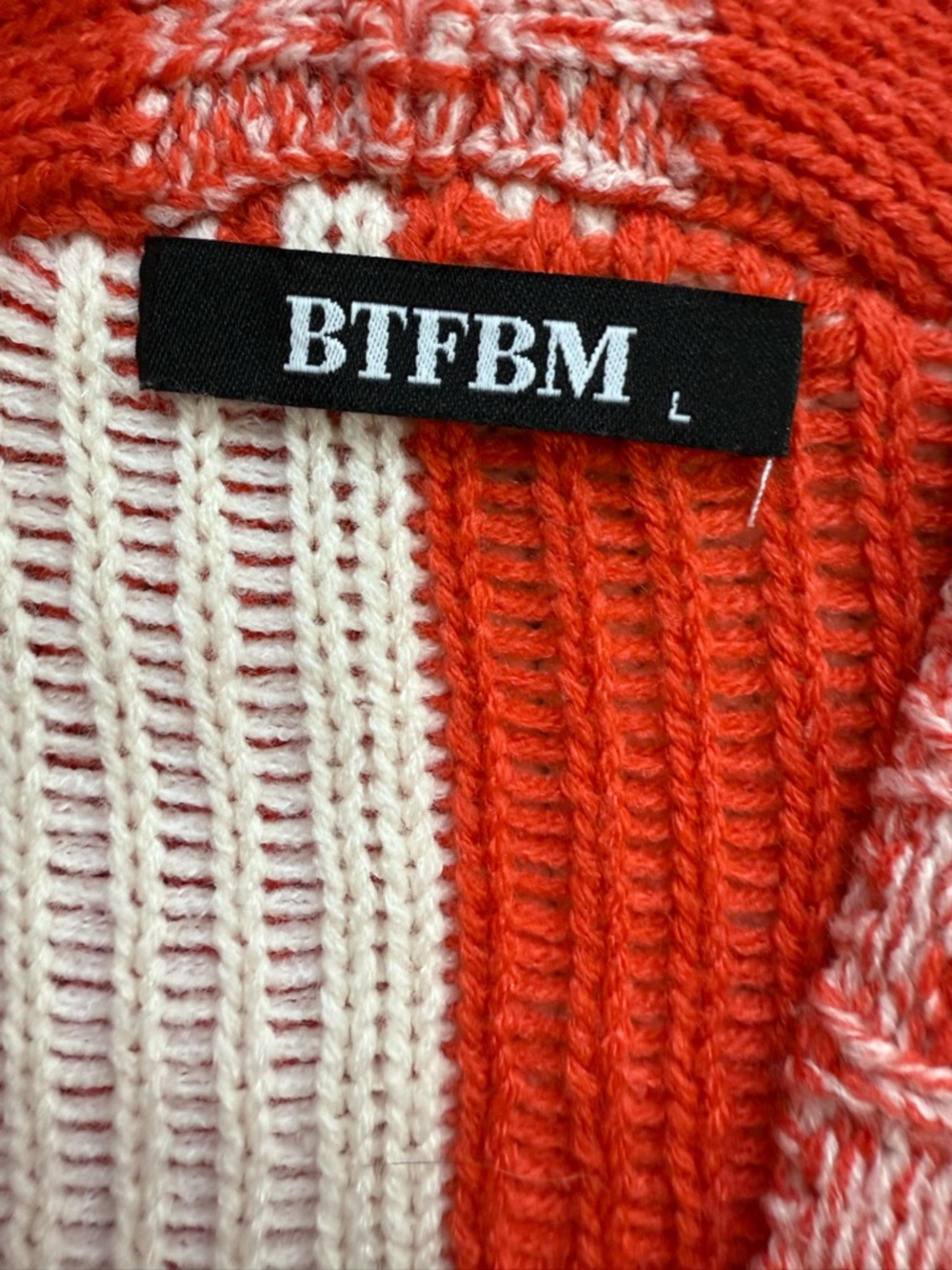 BTFBM Women’s L Boho Eclectic Orange Checkerboard Oversized Cardigan Sweater - Picture 8 of 10